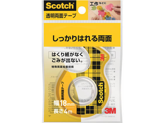 3M スコッチ透明両面テープ小巻 18mm×4m ディスペンサー付 W-18 1個（ご注文単位1個)【直送品】