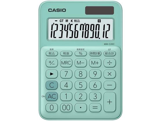 カシオ ミニジャストタイプ電卓12桁 ミントグリーン MW-C20C-GN-N 1台（ご注文単位1台)【直送品】