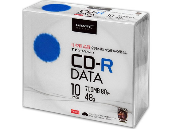 HIDISC TYシリーズCD-Rデータ用 700MB 48倍速 10枚 1パック（ご注文単位1パック)【直送品】