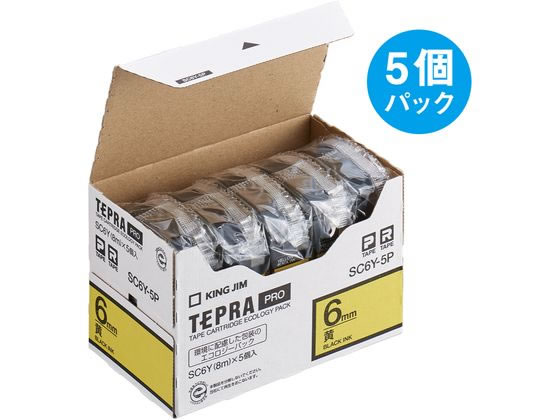 >キングジム テプラPROテープエコパック 6mm 黄／黒文字 5個 1箱（ご注文単位1箱)【直送品】