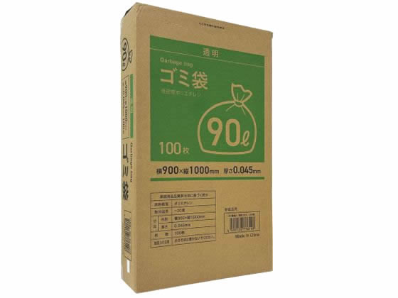 Forestway ゴミ袋(ティッシュBOXタイプ)透明 90L 100枚 1箱（ご注文単位1箱)【直送品】