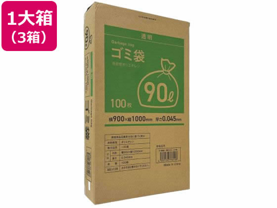 Forestway ゴミ袋(ティッシュBOXタイプ)透明 90L 100枚×3箱 1箱（ご注文単位1箱)【直送品】