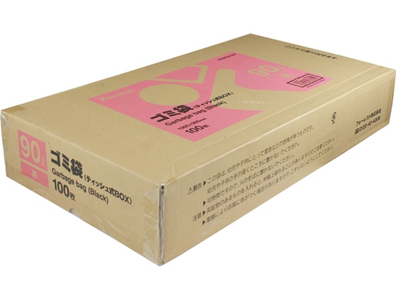 Forestway ゴミ袋(ティッシュBOXタイプ)黒 90L 100枚 1箱（ご注文単位1箱)【直送品】