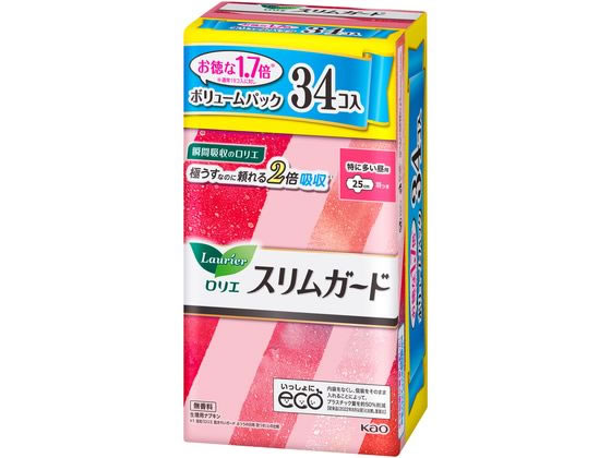 KAO ロリエ スリムガード ボリュームパック 特に多い昼用羽つき34個 1パック（ご注文単位1パック)【直送品】