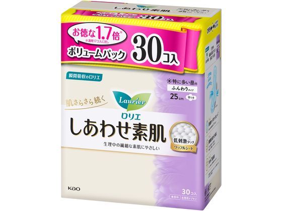 KAO ロリエ しあわせ素肌 特に多い 昼用羽つき 30個 1パック（ご注文単位1パック)【直送品】