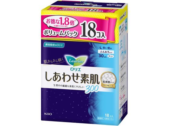 KAO ロリエ しあわせ素肌 多い 夜用羽つき 18個 1パック（ご注文単位1パック)【直送品】