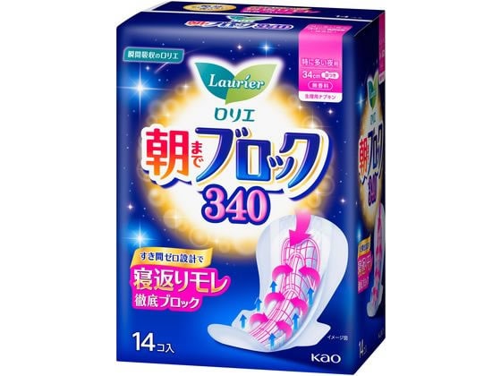 KAO ロリエ 朝までブロック340 羽つき 14個 1パック（ご注文単位1パック)【直送品】