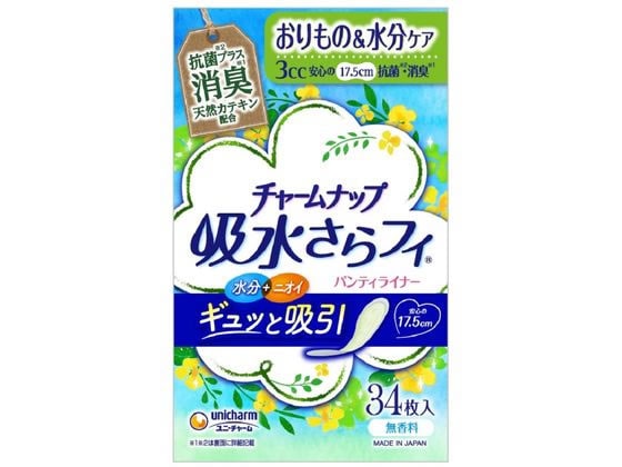 >ユニチャーム チャームナップ 吸水さらフィ パンティライナー消臭タイプ 34枚 1パック（ご注文単位1パック)【直送品】