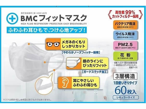 BMC フィットマスク レギュラーサイズ 60枚入 1箱（ご注文単位1箱)【直送品】