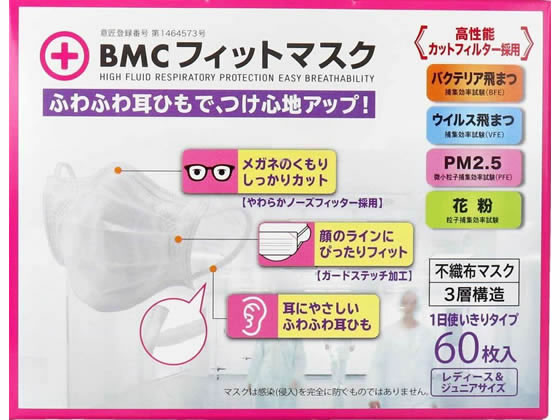 BMC フィットマスク レディース&ジュニア 60枚入 1箱（ご注文単位1箱)【直送品】