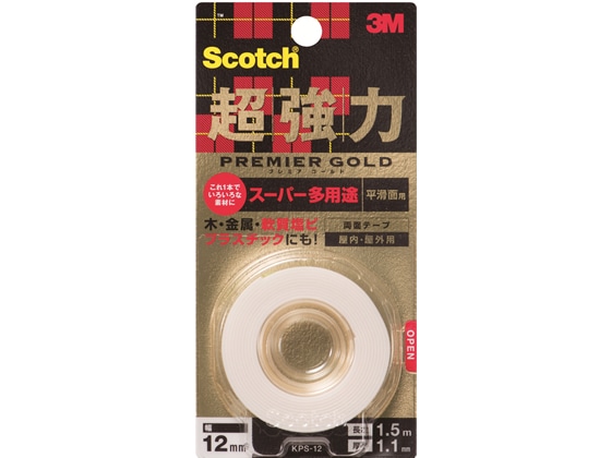>【直送品】3M スコッチ超強力両面テープ プレミアゴールド12mm×1.5m 1巻（ご注文単位1巻)