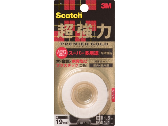 【直送品】3M スコッチ超強力両面テープ プレミアゴールド19mm×1.5m 1巻（ご注文単位1巻)