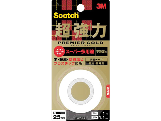 【直送品】3M スコッチ超強力両面テープ プレミアゴールド25mm×1m 1巻（ご注文単位1巻)