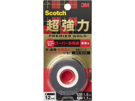 3M スコッチ 超強力両面テープ プレミアゴールド粗面用12mm×1.5m 1巻（ご注文単位1巻)【直送品】