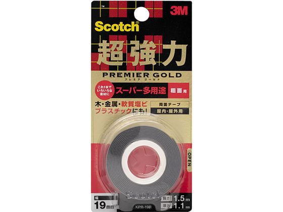 >【直送品】3M スコッチ 超強力両面テープ プレミアゴールド粗面用19mm×1.5m 1巻（ご注文単位1巻)
