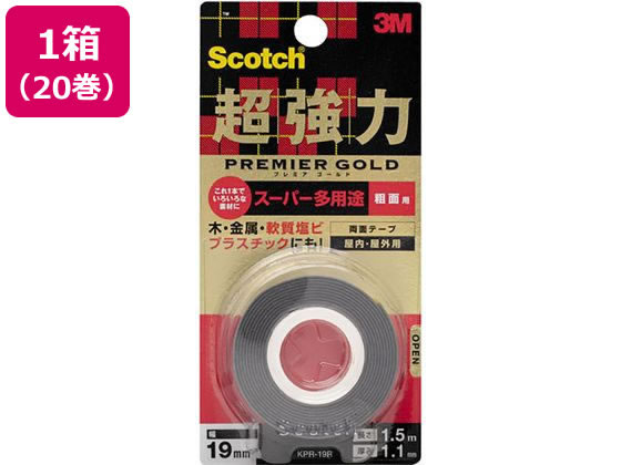3M スコッチ 超強力両面テープ プレミアゴールド粗面用19mm 20巻 1箱（ご注文単位1箱)【直送品】