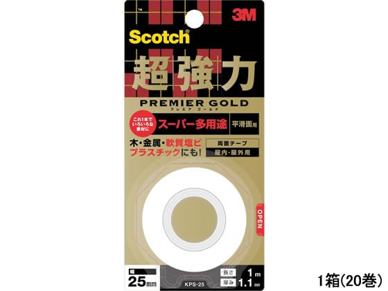 3M スコッチ 超強力両面テープ プレミアゴールド 25mm×1m 20巻 1箱（ご注文単位1箱)【直送品】