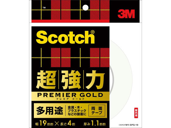 【直送品】3M スコッチ超強力両面テーププレミアゴールド 多用途 19mm×4m 1巻（ご注文単位1巻)