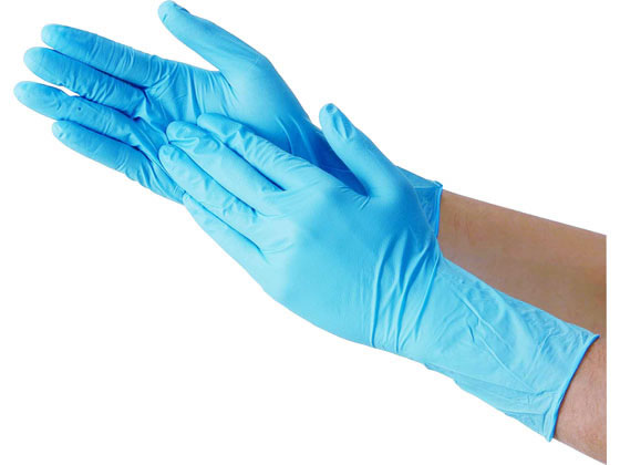 川西工業 ニトリル使いきり手袋ロング 粉なし ブルー M 100枚 1箱（ご注文単位1箱)【直送品】