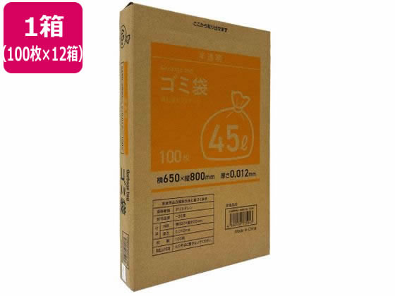 Forestway BOX型ゴミ袋薄手タイプ 半透明 45L 100枚 12箱 1箱（ご注文単位1箱）【直送品】