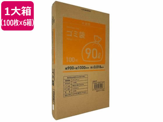 Forestway BOX型ゴミ袋薄手タイプ 半透明 90L 100枚x6箱 1箱（ご注文単位1箱）【直送品】