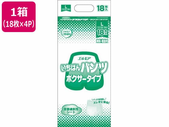 カミ商事 エルモアいちばん パンツ ボクサータイプ L 18枚 4パック 1箱（ご注文単位1箱）【直送品】