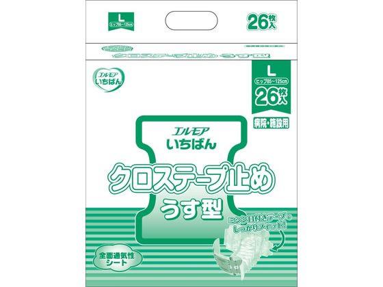 >カミ商事 エルモアいちばん クロステープ止め うす型 L 26枚 1パック（ご注文単位1パック）【直送品】