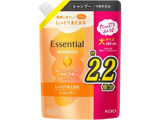 >KAO エッセンシャル しっとりまとまる シャンプー 詰替 680mL 1個（ご注文単位1個）【直送品】