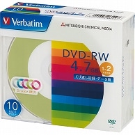 バーベイタム データ用DVD-RW 4.7GB 1-2倍速 5色カラーMIX 5mmスリムケース DHW47NM10V1 10枚/袋（ご注文単位1袋）【直送品】