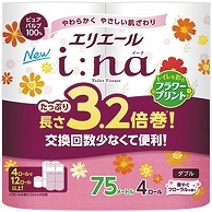 大王製紙 エリエール i：na(イーナ)トイレットティシュー 3.2倍巻 フラワープリント ダブル 芯あり 75m 64ロール/箱（ご注文単位1箱）【直送品】