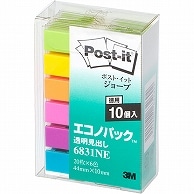 3M ポスト・イット ジョーブ エコノパック 透明見出し 44×10mm パステルカラー6色 業務用パック 6831NE 60冊/セット（ご注文単位1セット）【直送品】