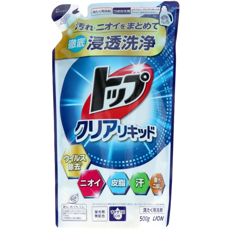 ライオン　トップクリアリキッド　つめかえ用　500G 1個（ご注文単位1個）【直送品】