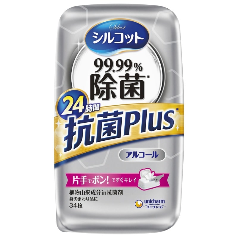 ユニ・チャーム　シルコット99.99％除菌ウェットティッシュ抗菌Plus本体34枚入 1個（ご注文単位1個）【直送品】