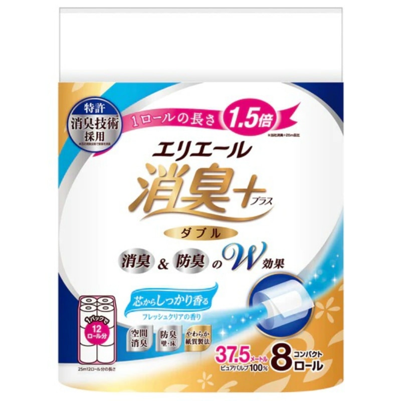 >大王製紙　エリエール消臭プラスコンパクト8Rダブル （ご注文単位8個）【直送品】