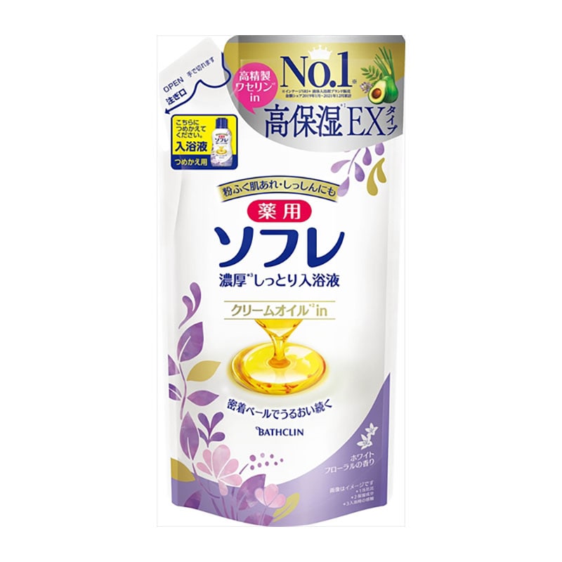 バスクリン　薬用ソフレ　濃厚しっとり入浴液　ホワイトフローラルの香り　つめかえ用　400ML 1個（ご注文単位1個）【直送品】