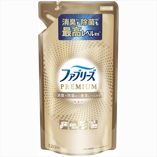 >P＆Gジャパン　ファブリーズW除菌＋消臭　プレミアム　無香料　つめかえ　320ML 1個（ご注文単位1個）【直送品】