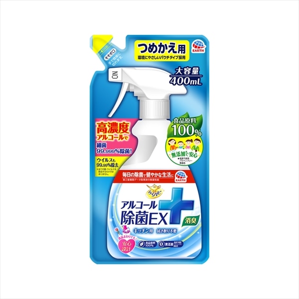 アース製薬　らくハピ　アルコール除菌EX　つめかえ　400ML 1個（ご注文単位1個）【直送品】