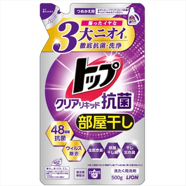 ライオン　トップクリアリキッド　抗菌　つめかえ用　500G 1個（ご注文単位1個）【直送品】