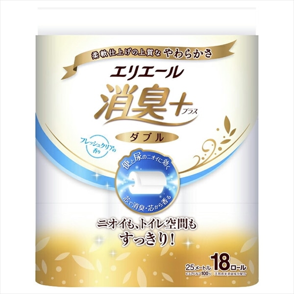 >大王製紙　エリエール　消臭＋トイレットティシュー　フレッシュクリアの香り　ダブル　18ロール 1パック（ご注文単位4パック）【直送品】