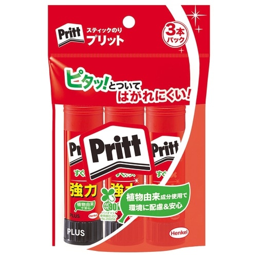 プラス PLUS プリット スティックのり ミディアムサイズ 3本セット 29-706 1袋（ご注文単位1袋）【直送品】