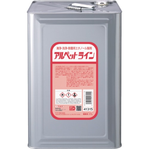 >トラスコ中山 サラヤ 清浄・洗浄・除菌用エタノール製剤 アルペットライン 17L（ご注文単位1個）【直送品】