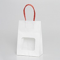 【直送品】 パックタケヤマ 窓付き手提げ紙袋　ウィンドウミニバッグ 白無地　赤 XZT65103 25枚/袋（ご注文単位4袋）