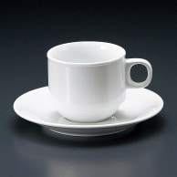 【直送品】山万 白磁　強化スタックコーヒー碗皿  71421－409 1個（ご注文単位1個）