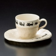 山万 ベージュ黒ねこコーヒー碗皿  72187－199 1個（ご注文単位1個）【直送品】