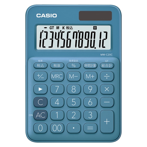 カシオ カラフル電卓  レイクブルー MW-C20C-BU-N ［12桁 /W税率非対応］ MWC20CBUN 1個（ご注文単位1個）【直送品】