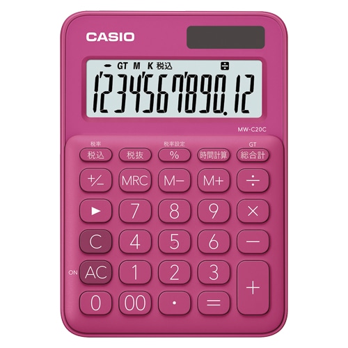 カシオ カラフル電卓  ビビッドピンク MW-C20C-RD-N ［12桁 /W税率非対応］ MWC20CRDN 1個（ご注文単位1個）【直送品】