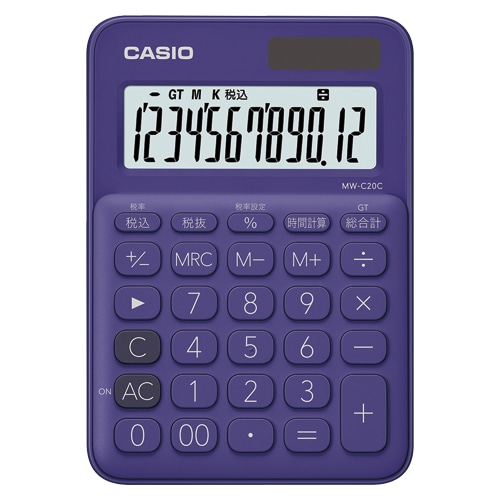 カシオ カラフル電卓  パープル MW-C20C-PL-N ［12桁 /W税率非対応］ MWC20CPLN 1個（ご注文単位1個）【直送品】