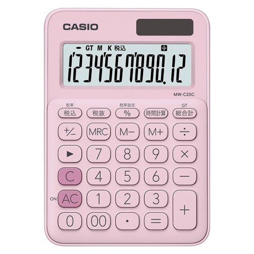 カシオ カラフル電卓  ペールピンク MW-C20C-PK-N ［12桁 /W税率非対応］ MWC20CPKN 1個（ご注文単位1個）【直送品】