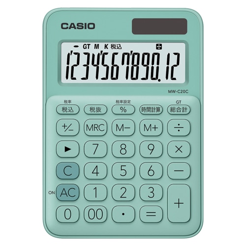 カシオ カラフル電卓  ミントグリーン MW-C20C-GN-N ［12桁 /W税率非対応］ MWC20CGNN 1個（ご注文単位1個）【直送品】