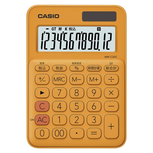 カシオ カラフル電卓  オレンジ MW-C20C-RG-N ［12桁 /W税率非対応］ MWC20CRGN 1個（ご注文単位1個）【直送品】